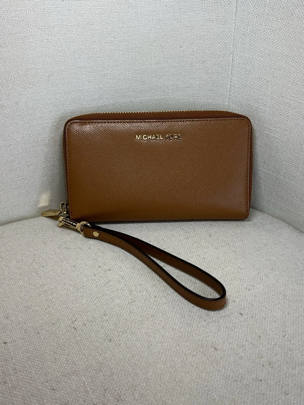 Michael Kors Cognac Saffiano Zip Wristlet
